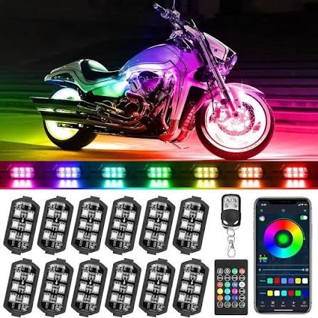 RGB LED pod underglow kit for motorcycles with remote and app control